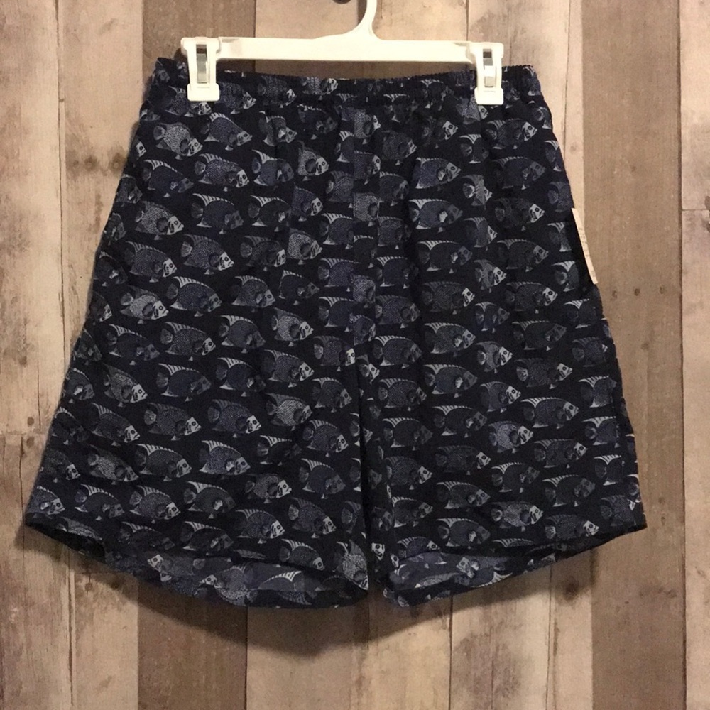 Nautica Fish Print Navy Blue Swim Trunks Medium